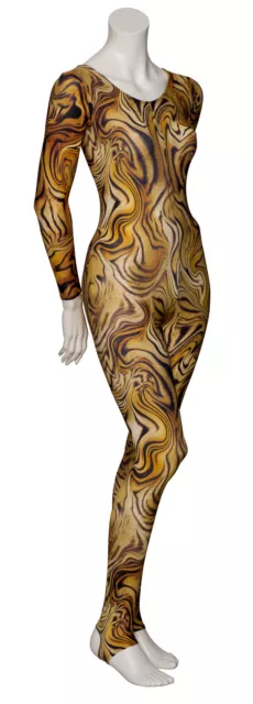 KDC012 Tiger Animal Print Long Sleeve Stirrup Dance Catsuit By Katz Dancewear