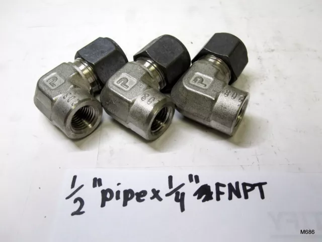 3-QTY Parker CPI 316SS Female Elbow Connector 1/2" x 1/4" NPT 8-4 DBZ-SS