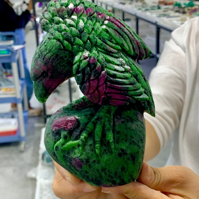 1.66lb Natural green ruby zoisite (anylite) hand carved eagle crystal