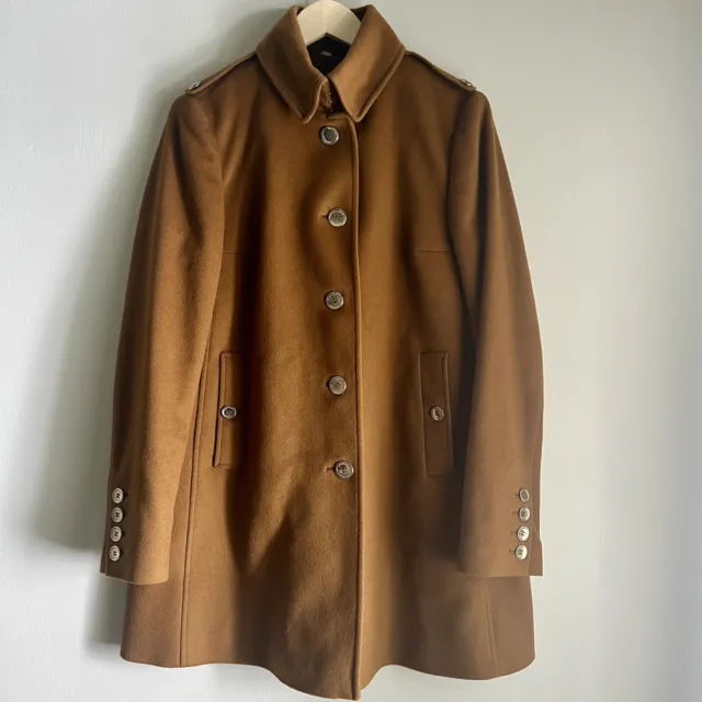 Burberry London Wool Blend Vicuna Brown Button Front Pea Coat Tags Size 10