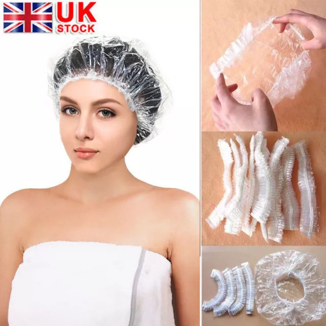 200X Disposable Shower Caps Elastic Clear Head Hair Cover Hat Bath Salon Hotel 2