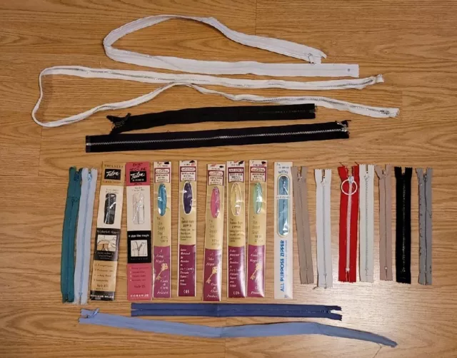 Lot Of 23  Zippers Vintage & Modern JP Coates Talon Metal & Nylon 7" - 22"