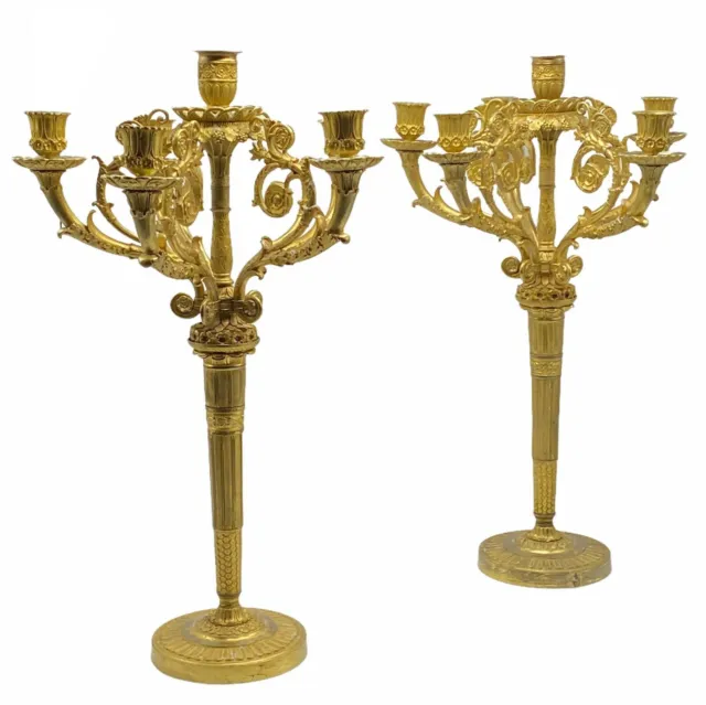 Antique French Gilt Bronze Six Light Candelabra in Charles X Style