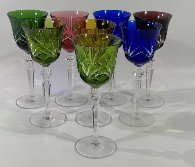 8 Vintage Römer Bleikristall Wein Gläser Bunt Glas Unterschiedliche Größe HLF1/7