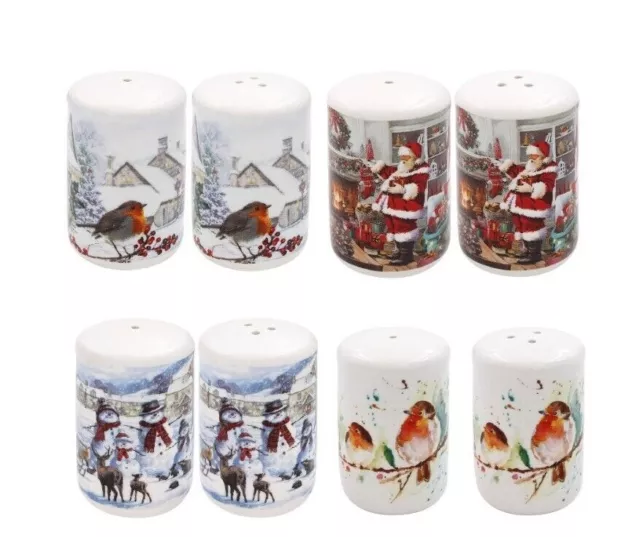 Christmas Salt & Pepper Cruet Set Robins Santa Snowman Robin Festive Gift Boxed