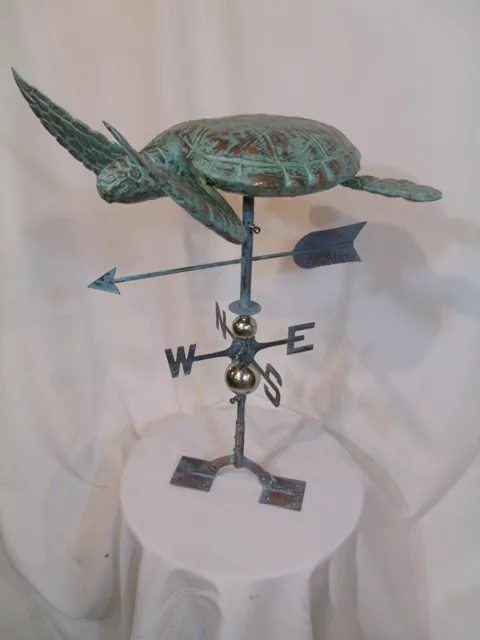 LARGE Handcrafted 3D 3-Dimensional Sea Turtle Weathervane Copper Patina Finish