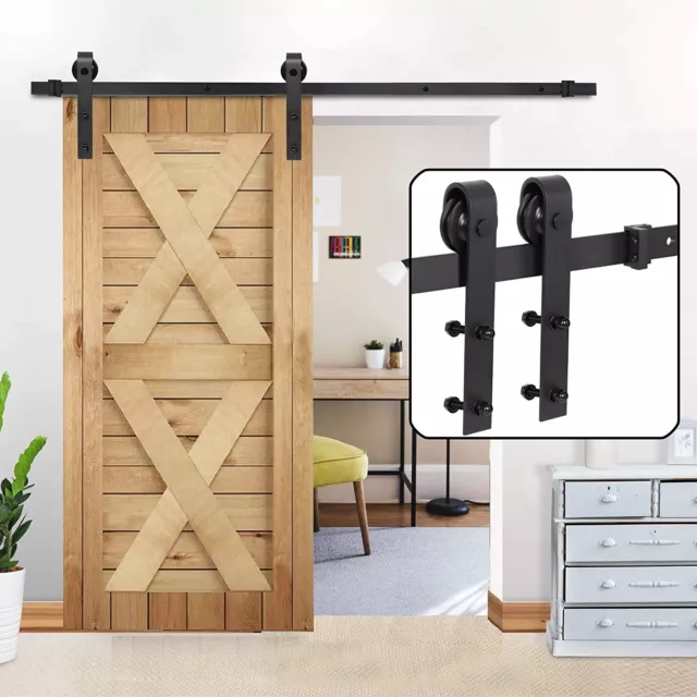 6.6FT Sliding Barn Door Hardware Kit Single Door Rail Track Slide Smoothly Black