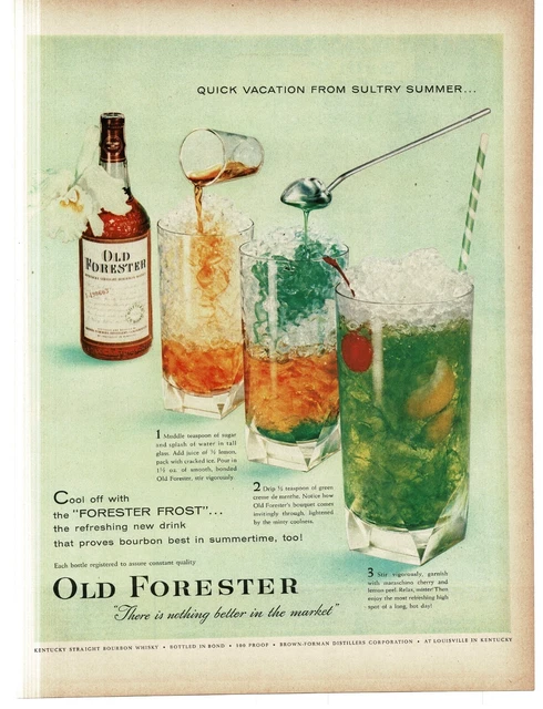 1956 Old Forester Bourbon Whisky  Frost summer cocktail drink Vintage Print Ad