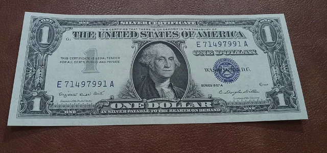 1957 A Series One Dollar Silver Certificate United States $1 Au+