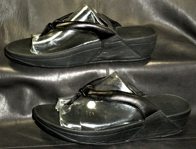 Fitflop women's black pebbled leather thong slide mule sandal shoes size US 9