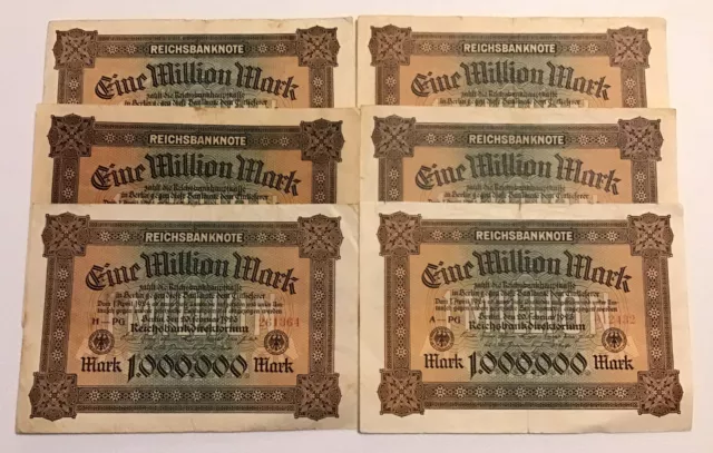 Menge 6 x deutsche Banknoten. 1 Milliarde Mark. Datiert 1923. Wählen Sie 86.