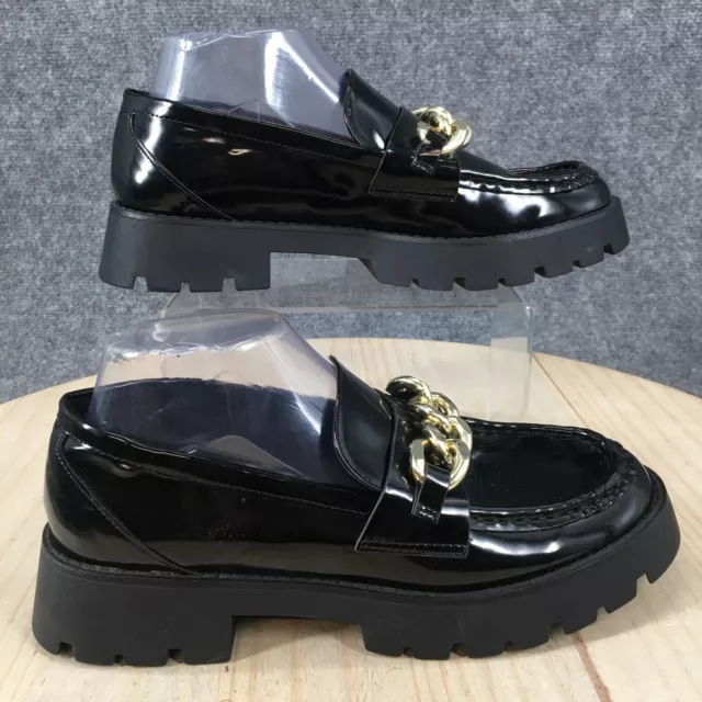 Pull And Bear Shoes Womens 39 Chunky Platform SlipOn Loafer Black Patent Leather 2