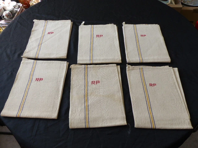 Lot de 6 torchons anciens en métis multicolores