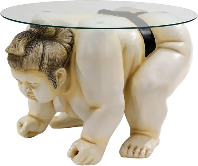 DB378001 Basho the Sumo Wrestler Sculptural Glass-Topped Table, 27 Inch, Full Co