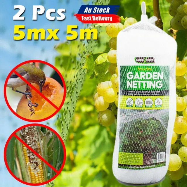 2Pcs Anti Bird Netting Commercial Pest Net Plant WHITE 5Mx5M 15mm Gap AU STOCK