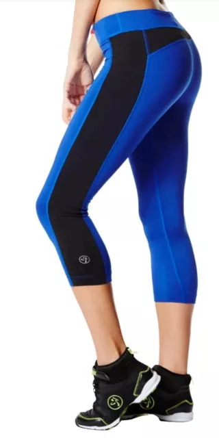 CAPRI LEGGINGS WOMAN ZUMBA BLU E NERO, SIZE SMALL taglia S PERFETTO