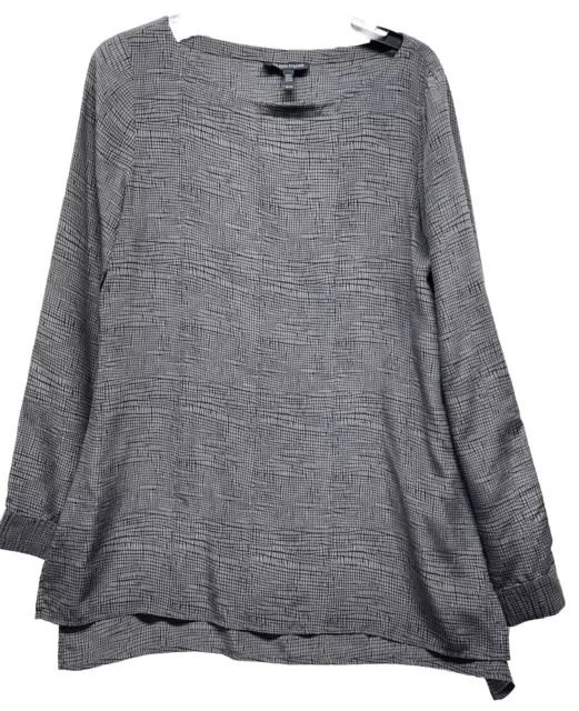 Eileen Fisher Womens Size XS Gray Long Sleeve Silk Pullover Blouse Top