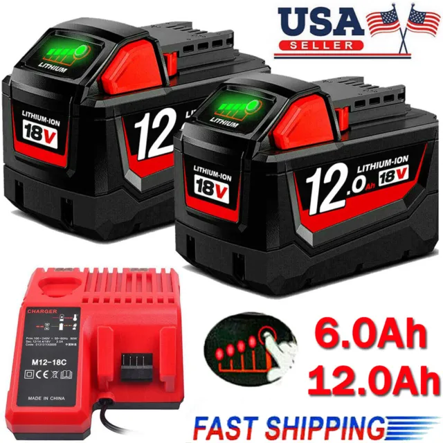 For Milwaukee M18 Lithium 12.0, 9.0, 8.0 AH Extended Capacity Battery 48-11-1860
