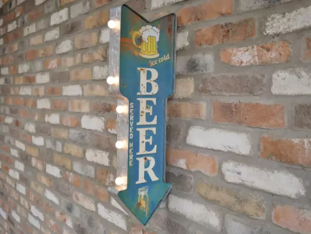 BEER Arrow Light Up Hanging Man Cave Sign Bar Plaque Diner Retro Vintage Chic