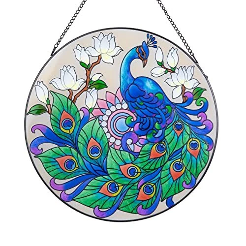Stained Glass Window Hanging-Suncatcher for Window - Window Suncatcher Peacock