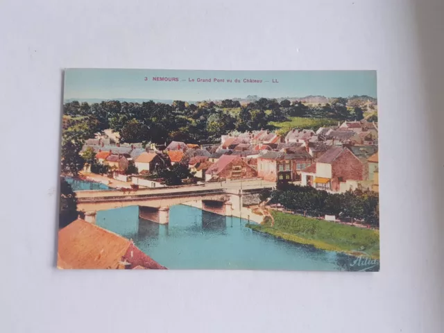 CPA Nemours 77, le grand pont vu du chateau