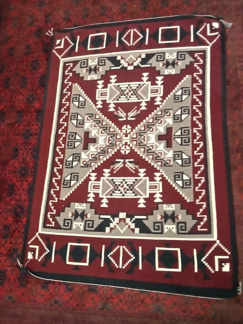 large red black gray white Navajo rug 4x 6 feet