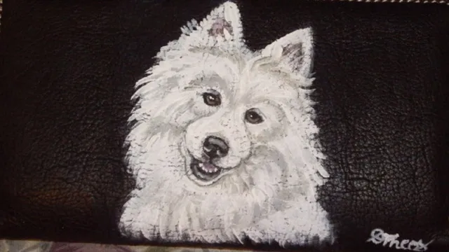 American Eskimo dog Checkbook Cover Custom Painted Leather
