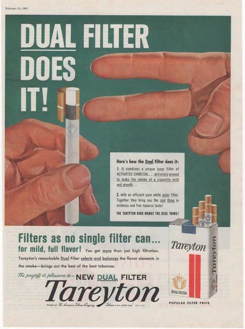 Tareyton 100's Cigarettes "The Activated Charcoal Filter" Vintage Print Ad 1968 Australia