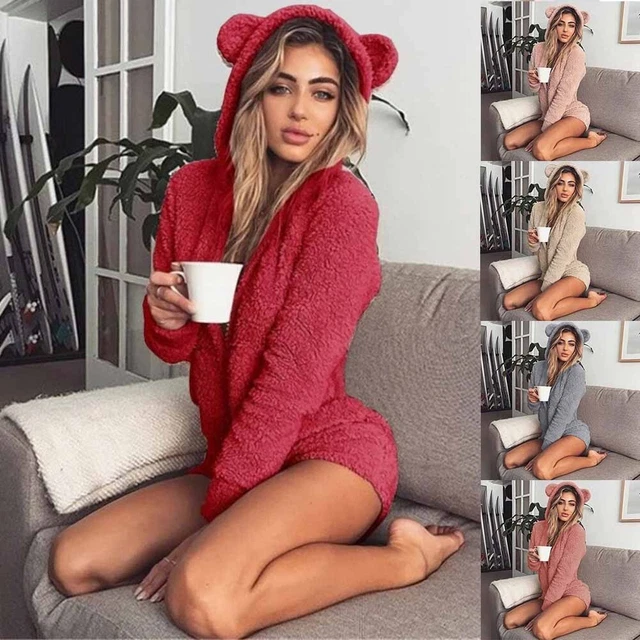 Combinaison pour Femmes Vêtement Strampler Doux Chaud Hiver Zip Haut Homewear