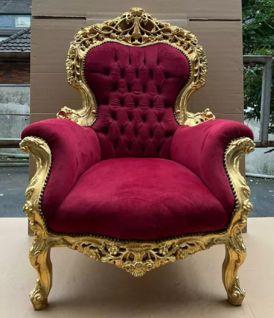 Casa Padrino Barock Sessel Bordeauxrot / Gold - Handgefertigter Antik Stil