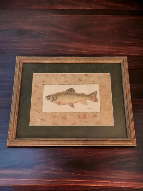 Vintage 1994 Peg Wheeler Hope Trout Lithograph Framed Print "Brook" Cottage Core