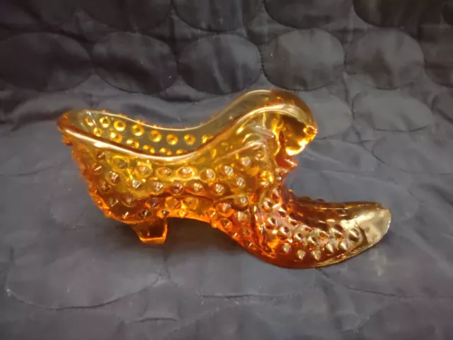 Fenton Hobnail Lite Amber Cat in Glass Slipper