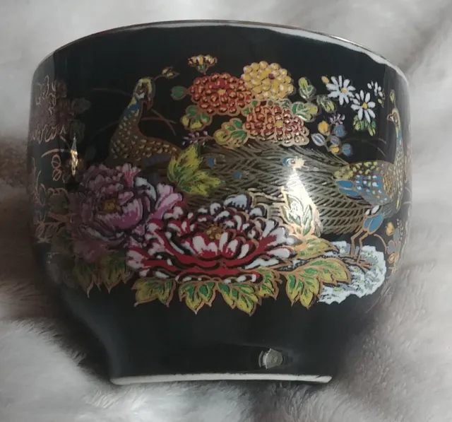 Kutani tea sake cups Peacock and Lotus Motif Gold rimmed Hand Signed from 1960s