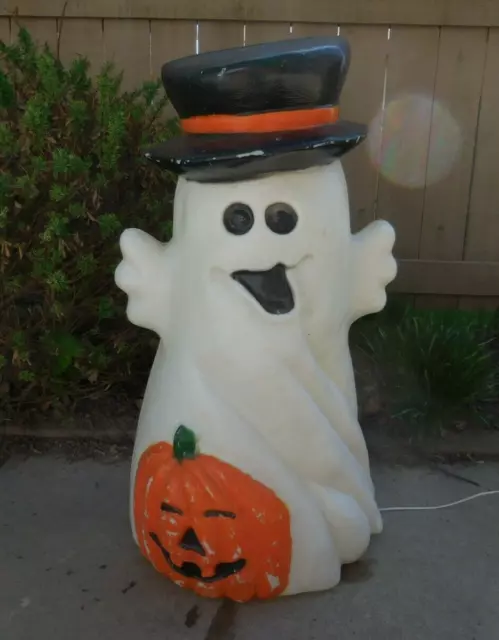 Vintage 31" Top Hat Ghost w Jack O Lantern Pumpkin Halloween Blowmold Light Up