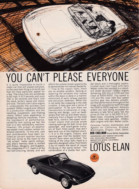 1963 Lotus Elan Roadster, Informative Full-Page Ad From USA Car Magazine