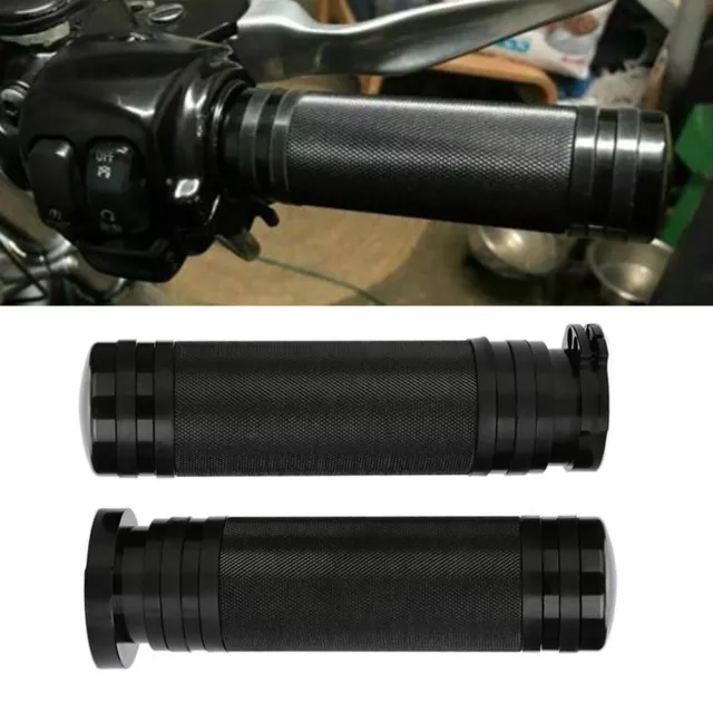 CNC Black Knurled 1" Handle Bar Hand Grips For Harley Sportster Touring Softail