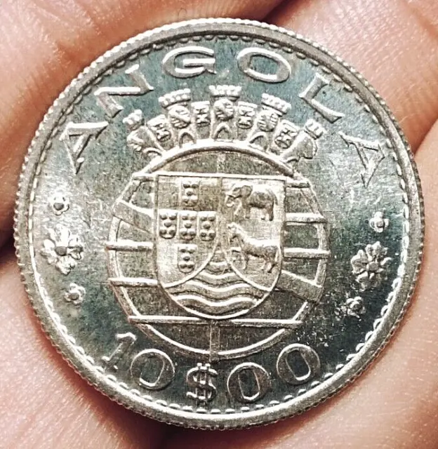 Portuguese Angola 10 escudos 1952 coin (SILVER! UNC! Superb!)