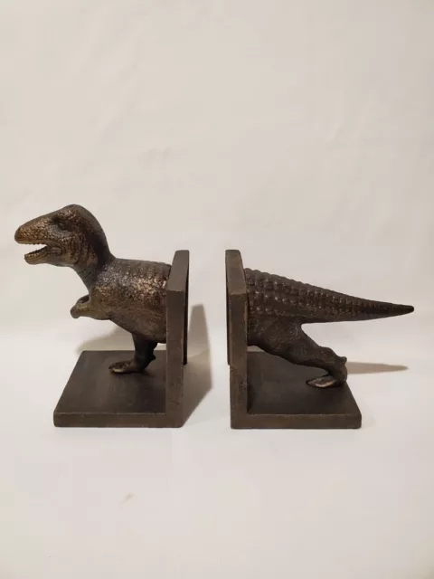 T-Rex Dinosaur Cast Iron Sculptural Bookends Pair Design Toscano