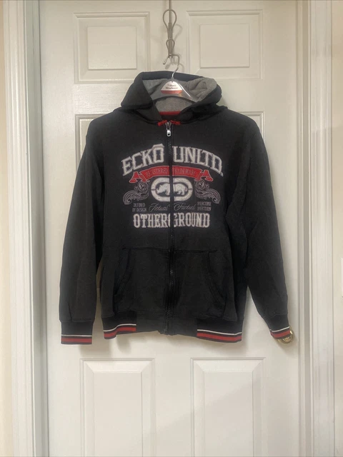 Vintage ECKO UNLTD ‘OTHERGROUND’ Zip Up Hoodie Sweatshirt Black Red  Adult M
