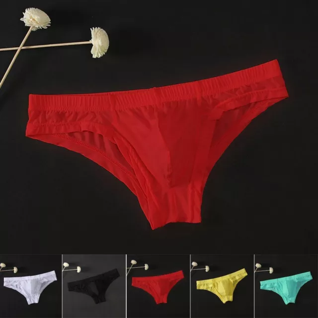 Seducenti slip in rete di seta ghiaccio da uomo vedere attraverso mutande lingerie (L 2XL)