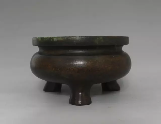 Zhenwan Signed Old Chinese Bronze or Copper Incense Burner w/three feet