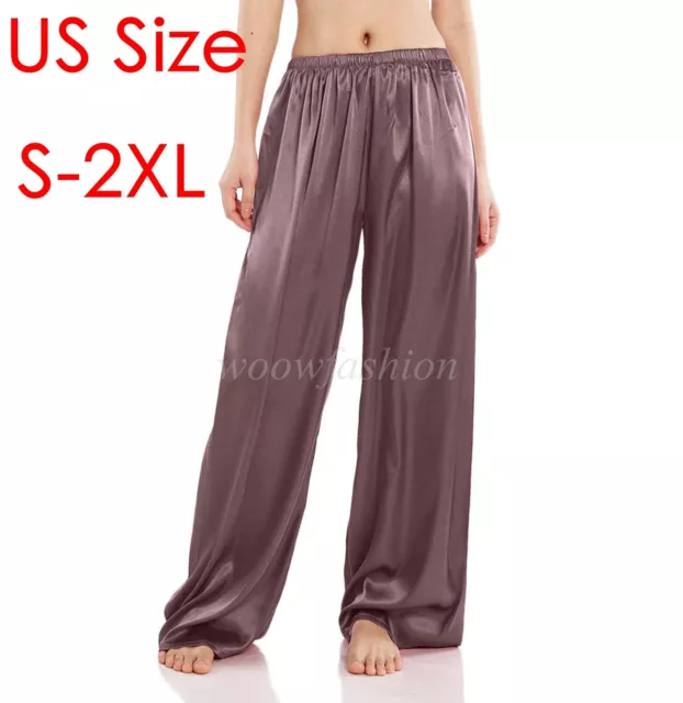 Womens Wide Leg Pajama Pants Satin Silky Loose Long Lounge Pants Pj Bottoms