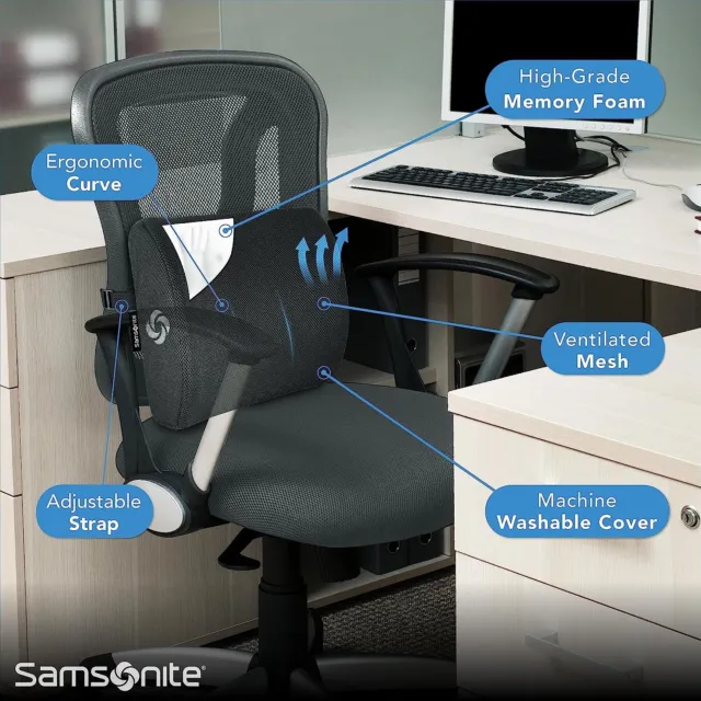 SAMSONITE Lumbar Support Pillow For Office Chair and Car Seat, Perfectly Balance 3