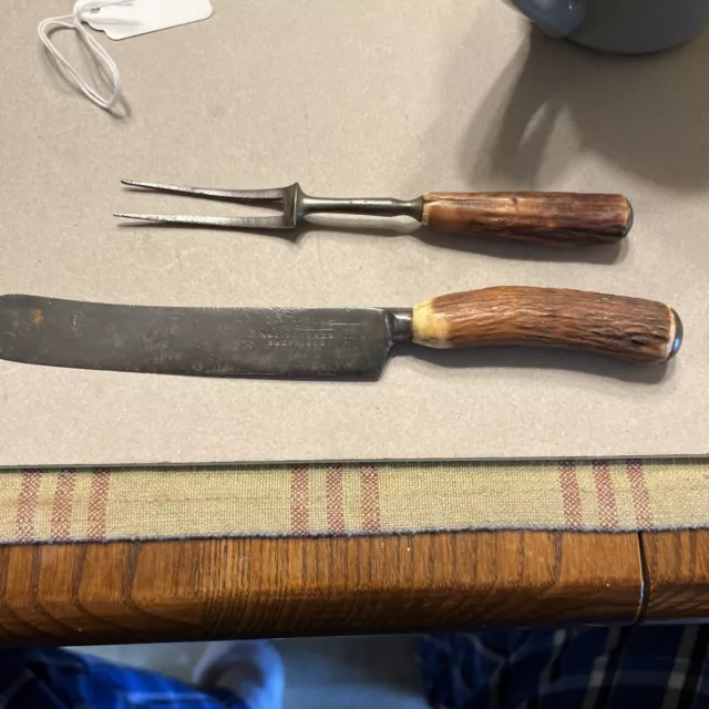Early 19th Century Stag Handle Iron Cap Knife And Fork V.R. Marking
