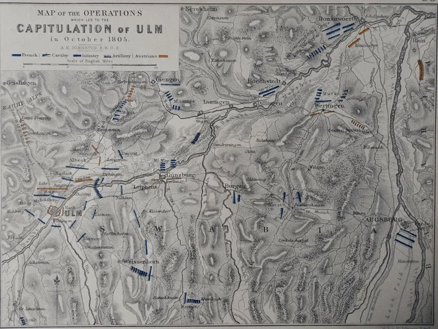 Capitulation of Ulm 1805. France defeats Austria. 1855 Napoleonic Wars map.