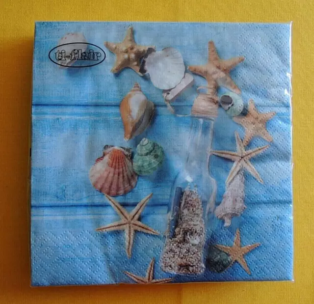 20 Servietten Flaschenpost Muscheln maritim 1 Packung OVP Motivservietten 1/4