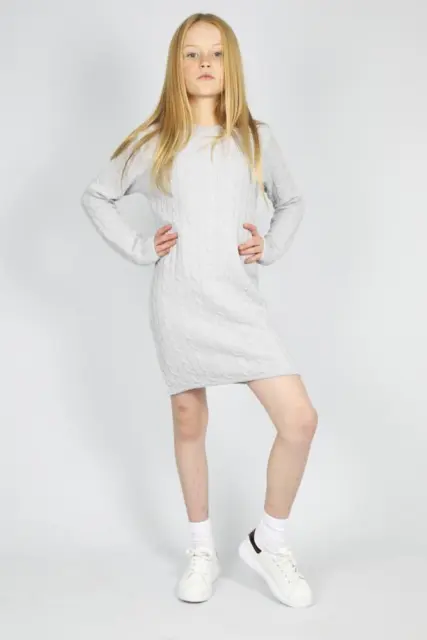 Cable Knitted bodycon Kids Long sleeve Jumper Dress Round Neck Casual Loungewear