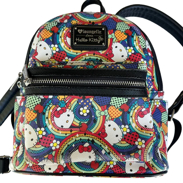 LOUNGEFLY SANRIO HELLO Kitty Rainbow Abstract Mini Backpack Hearts Faux