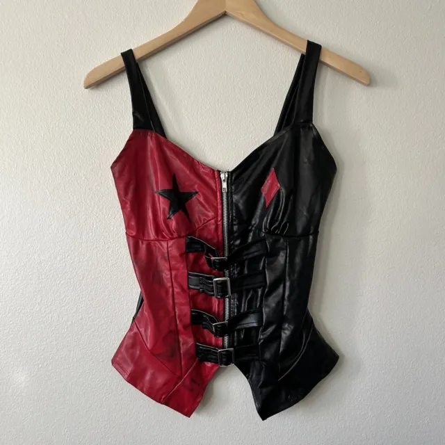 Suicide Squad Harley Quinn Buckle Corset Costume Top Red And Black Womens Medium