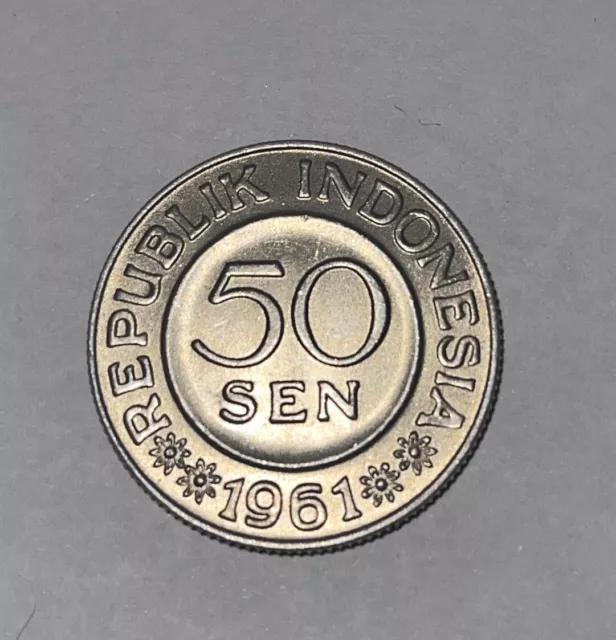 1961 Indonesia 50 Sen Coin BU UNC Aluminum Coin